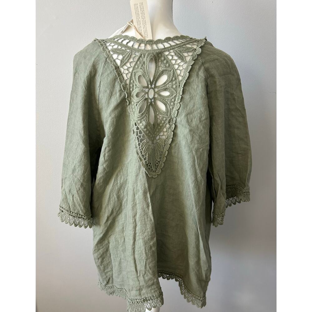 NWT Puro Lino 100% Linen Sage Green Poncho Cardigan Made in Italy Size Small